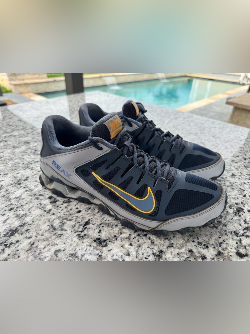 Nike reax 8 Men's Grey and Black Trail Sneakers with Yellow Swoosh